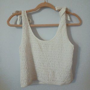 Smocked tie-shoulder American eagle tank top.